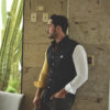 Camisa de combinaciones negro, blanco y amarillo FOR2313 — detalle de tela