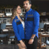 Camisa azul con franjas negro y gris FOR2432 — vista lateral