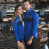 Camisa azul con franjas negro y gris FOR2432 — en modelo