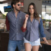 Camisa de combinaciones gris, marino y vino EQ286 — vista posterior