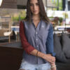 Camisa de combinaciones gris, marino y vino EQ286 — vista lateral