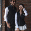 Camisa de combinaciones blanco y negro FOR2506 — detalle de tela