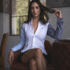 Camisa de combinaciones blanco, gris y azul cielo FOR2505 — vista posterior