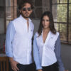 Camisa de combinaciones blanco, gris y azul cielo FOR2505 — detalle de tela