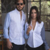Camisa de combinaciones blanco, gris y azul cielo FOR2505 — vista lateral