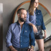 Camisa de combinaciones gris y marino FOR2539 — en modelo