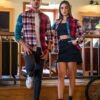 Camisa de combinaciones de cuadros rojos y verdes EQ347 — vista lateral