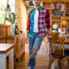 Camisa de combinaciones de cuadros gris y rojos FOR2612 — vista lateral