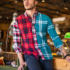Camisa de combinaciones de cuadros menta y rojos EQ348 — vista lateral