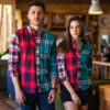 Camisa de combinaciones de cuadros menta y rojos EQ348 — vista posterior