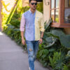 Camisa de combinaciones amarillo, azul y rosa FOR2636 — vista posterior