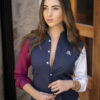 Camisa de combinaciones marino, vino y blanco FOR2642 — vista frontal