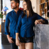 Camisa oxford marino FOR2634 — detalle de tela