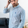 Camisa de rayas blancas y azul marino FOR2652 — vista lateral
