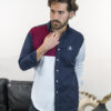 Camisa de combinaciones azul marino, blanco y vino FOR2662 — detalle de tela