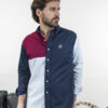 Camisa de combinaciones azul marino, blanco y vino FOR2662 — vista lateral