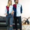 Camisa de combinaciones blanca, azul marino y vino EQ371 — vista lateral