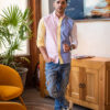 Camisa de combinaciones cielo, rosa, amarillo y blanco FOR2646 — detalle