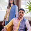 Camisa de combinaciones cielo, rosa, amarillo y blanco EQ366 — vista posterior