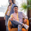 Camisa de combinaciones cielo, rosa, amarillo y blanco EQ366 — detalle
