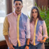 Camisa de combinaciones cielo, rosa, amarillo y blanco EQ366 — vista frontal