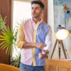 Camisa de combinaciones cielo, rosa, amarillo y blanco FOR2646 — vista lateral