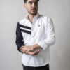 Camisa de combinaciones blanco y negro con franjas EQ382 — detalle de tela