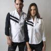 Camisa de combinaciones blanco y negro con franjas EQ382 — en modelo