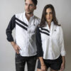 Camisa de combinaciones blanco y negro con franjas EQ382 — detalle