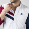 Camisa de combinaciones blanco, marino y vino con franjas FOR2678 — en modelo