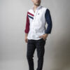 Camisa de combinaciones blanco, marino y vino con franjas FOR2678 — detalle de tela