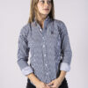 Camisa de rayas azul marino EQ388 — detalle de tela
