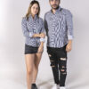 Camisa de rayas azul marino EQ388 — vista lateral