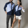 Camisa de combinaciones azul marino, cielo y blanco EQ391 — vista posterior