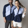 Camisa de combinaciones azul marino, cielo y blanco EQ391 — vista frontal