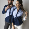 Camisa de combinaciones azul marino, cielo y blanco EQ391 — detalle