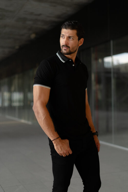 Alternative view of Playera polo negro con blanco | POL0003