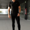 Playera polo negra con gris POL0001 — vista posterior