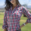Camisa de cuadros rojos, azules y blancos EQ396 — detalle de tela