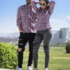 Camisa de cuadros rojos, azules y blancos EQ396 — vista lateral