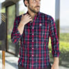 Camisa de cuadros vino y marino FOR2708 — detalle de tela