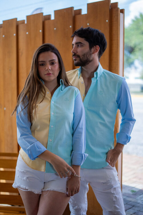 Alternative view of Camisa de combinaciones menta, amarillo y azul | EQ415