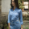 Camisa de cuadros azules EQ413 — detalle de tela