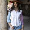 Camisa de combinaciones blanca, verde y cereza FOR2731 — vista lateral