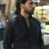 Camisa básica de lino negro FOR2730 — detalle