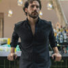 Camisa básica de lino negro FOR2730 — vista lateral