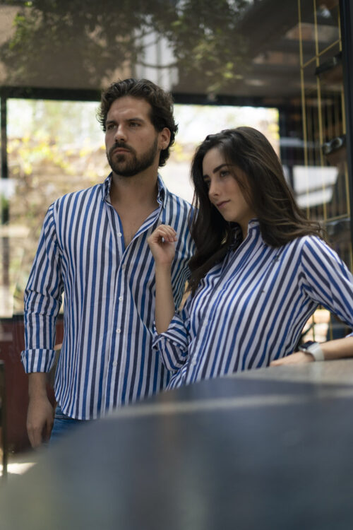 Alternative view of Camisa de rayas azul, blanco y gris | EQ410
