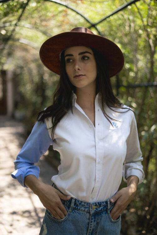 Camisa de combinaciones blanca, azul y beige | FOR2732