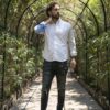 Camisa de combinaciones blanca, azul y beige FOR2727 — vista lateral