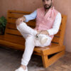 Camisa de combinaciones naranja, azul cielo y blanco FOR2750 — detalle de tela